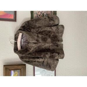 Y2K Eliza J Faux Fur Shrug Cropped Cape Brown Size Large